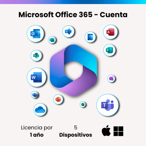 Licencia Microsoft Office 365 | 1 año | 5 dispositivos | Windows